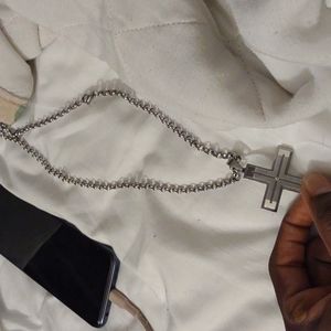 Real stone cross pendant silver chain